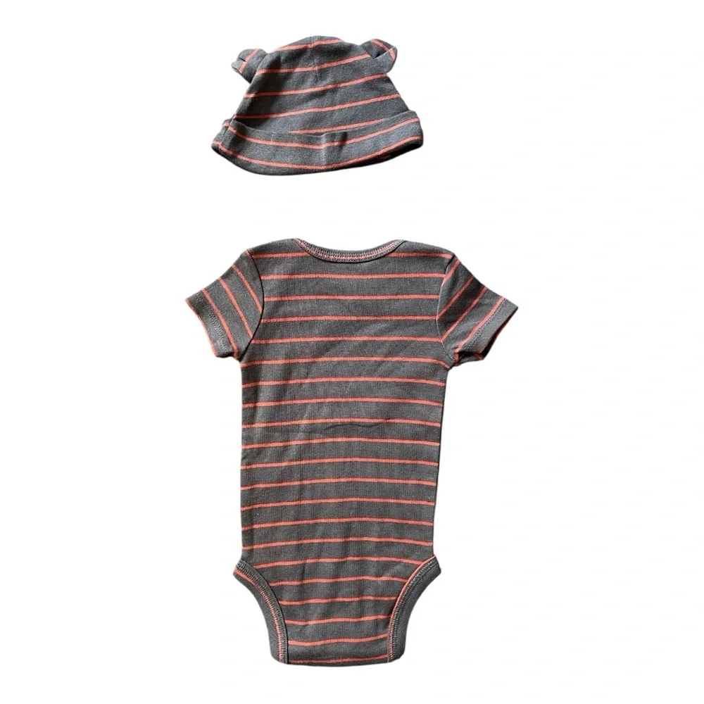 #026, Just One You Carters Striped Baby Onesie and Hat Set, size 3 mo